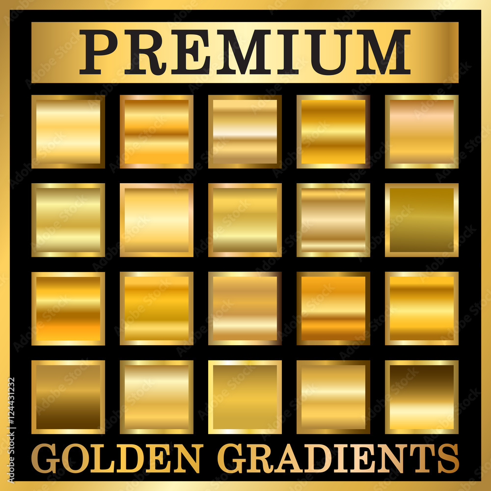 Wall mural gold texture in frame set. collection golden gradient smooth material background. square textured br