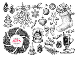 Christmas object set. Hand drawn vector illustration. Xmas icons - 124431413