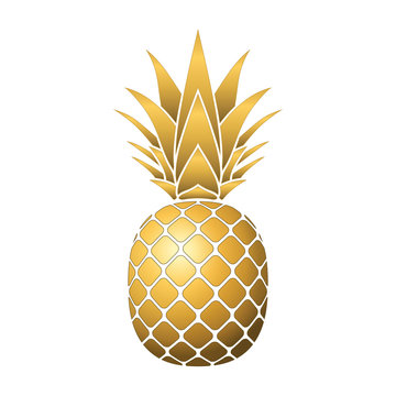 Pineapple gold icon. Tropical fruit, isolated on white background. Symbol of food, sweet, exotic and summer, vitamin, healthy. Nature logo. 3D concept. Design element Vector illustration