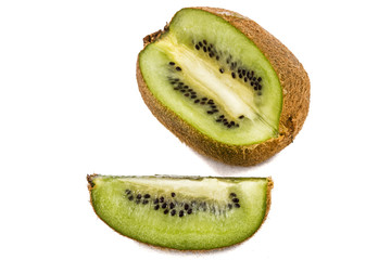Slice of fresh kiwi fruit isolated on white background