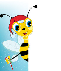 Fun Cartoon Santa Bee looking at a blank white page