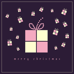 Christmas card with square gift boxes in pink and purple