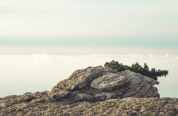 Cloudy Sky and rocky cliff Landscape minimalistic beautiful scenery with natural soft colors Aerial view from mountain summit