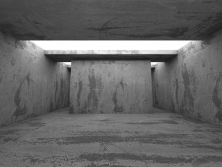 Abstract concrete interior. Dark room with ceiling lights