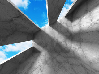 Concrete architecture wall construction on cloudy sky background