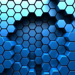 Blue abstract hexagons bricks wall background