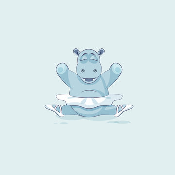 Vector Stock Illustration isolated Emoji character cartoon ballerina Hippopotamus sits in splits