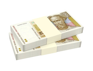 Croatian kuna bills isolated on white background. 3D illustration.