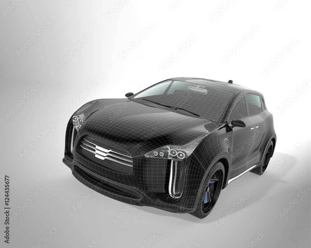 Aufkleber black suv with wireframe isolated on gray background. 3d rendering image with clipping path.