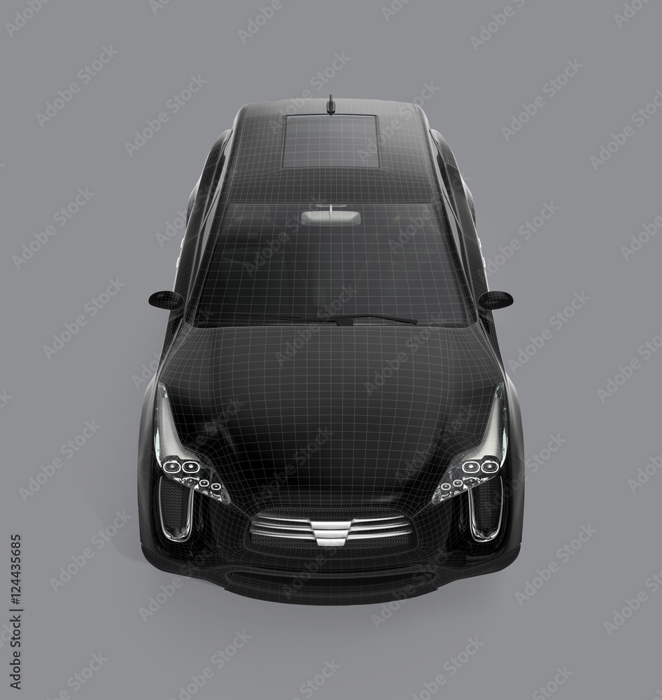 Aufkleber front view of black suv with wireframe isolated on gray background. 3d rendering image with clipping