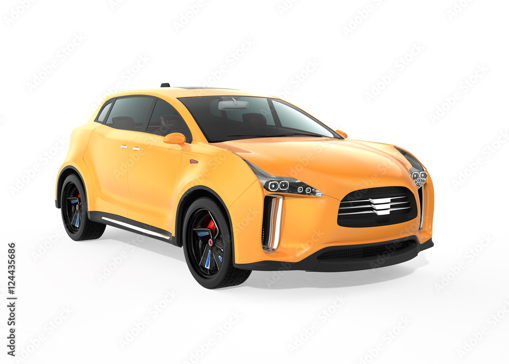 Poster yellow electric suv concept car isolated on white background. 3d rendering image with clipping path.
