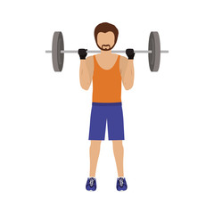 Fototapeta na wymiar man workout with dumbbells and wearing sport clothes over white background. fitness lifestyle design. vector illustration