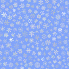 Seamless pattern of snowflakes, white on light blue