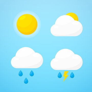 Cute Cartoon Weather Icons Set Vector Isolated