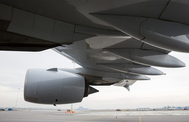 Airbus A380 airplane wing and engine
