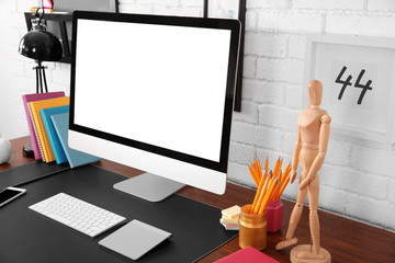 Modern workplace with computer at home