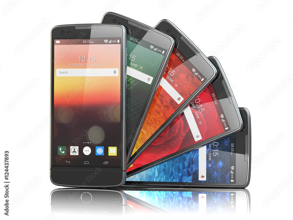 Aufkleber smartphones with different screens isolated on white. mobile com