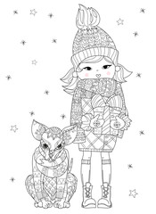 Hand drawn doodle outline chihuahua dog boho sketch