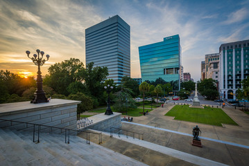 Steps to the South Carolina State House and modern buildings at