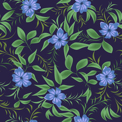 Seamless pattern with blue flowers.