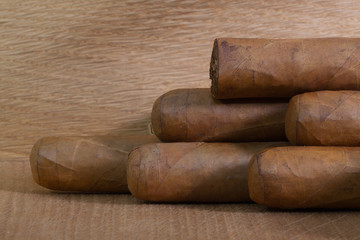 Luxury Cuban cigars  on the wooden desk