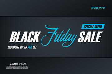 Black Friday Sale. Special offer banner with handwritten element, discount up to 75% off. Banner for business, promotion and advertising. Vector illustration.