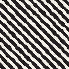 Vector Seamless Black and White Roughly Hand Drawn Diagonal Stripes Pattern