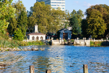 Italian Garden seen from the lake in Hyde Park, London