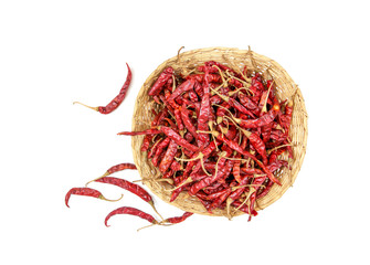 Fototapeta premium Dry red chili in the basket isolated on white background.Dried r
