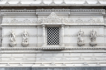 Exterior of the Hindu temple, BAPS Shri Swaminarayan Mandir, in Neasden, London