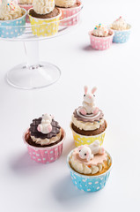 cute easter chocolate cupcakes with bunny on the top