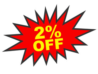 Discount 2 percent off. 3D illustration on white background.