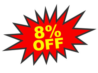 Discount 8 percent off. 3D illustration on white background.