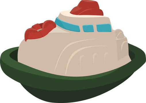 cartoon boat in green and beige clip art preview