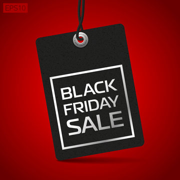 Black Friday Sale, clothing tag, red background, vector design object for you projects