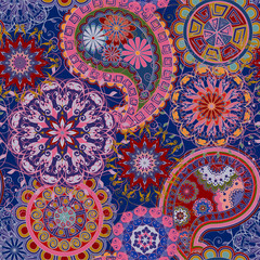 The pattern of mandalas and Paisley pattern in Indian style.