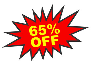 Discount 65 percent off. 3D illustration on white background.