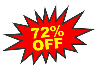 Discount 72 percent off. 3D illustration on white background.