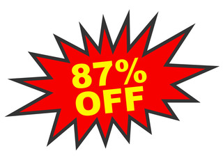 Discount 87 percent off. 3D illustration on white background.