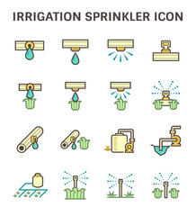 Irrigation system and watering by sprinkler vector icon set design.