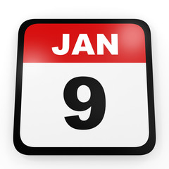 January 9. Calendar on white background.