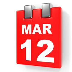 March 12. Calendar on white background.