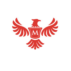Fototapeta premium elegant phoenix with letter M consulting logo concept, eagle with letter M logo concept 
