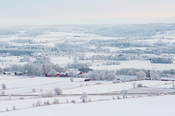 Wintry rural landscapes view with snow