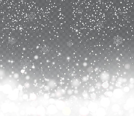 Falling snow with snowflakes on transparent background. Winter s