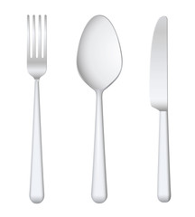 Fork spoon knife on white background