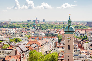 Obraz premium Panoramic view of the city Munich in Bavaria, Germany. Focus on the tower