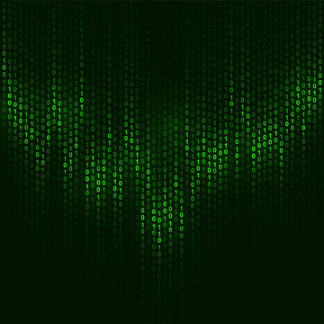 Binary code dark green vector background with copy space.