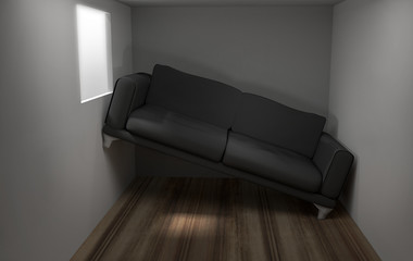 Space problems in the small living room 3d render