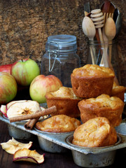 homemade muffins with apples and cinnamon. Photo Rustic. selective focus